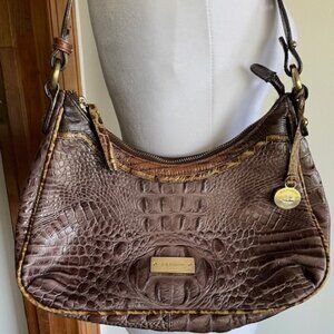 BRAHMIN Lacy Tri Color Grey Croc Embossed Leather Hobo Shoulder Bag